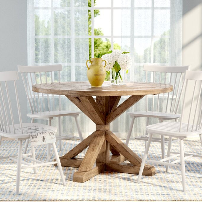 Natural Rustic Wood Dining Table 48" Round Pedestal Base New In Box TABLE ONLY