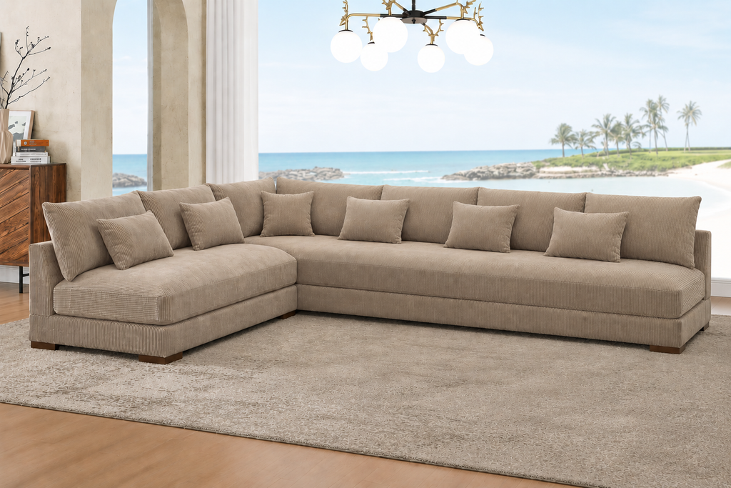 147" Corduroy Sofa Couch Sectional New Plush Comfortable Deep Seating Modern Contemporary Modular