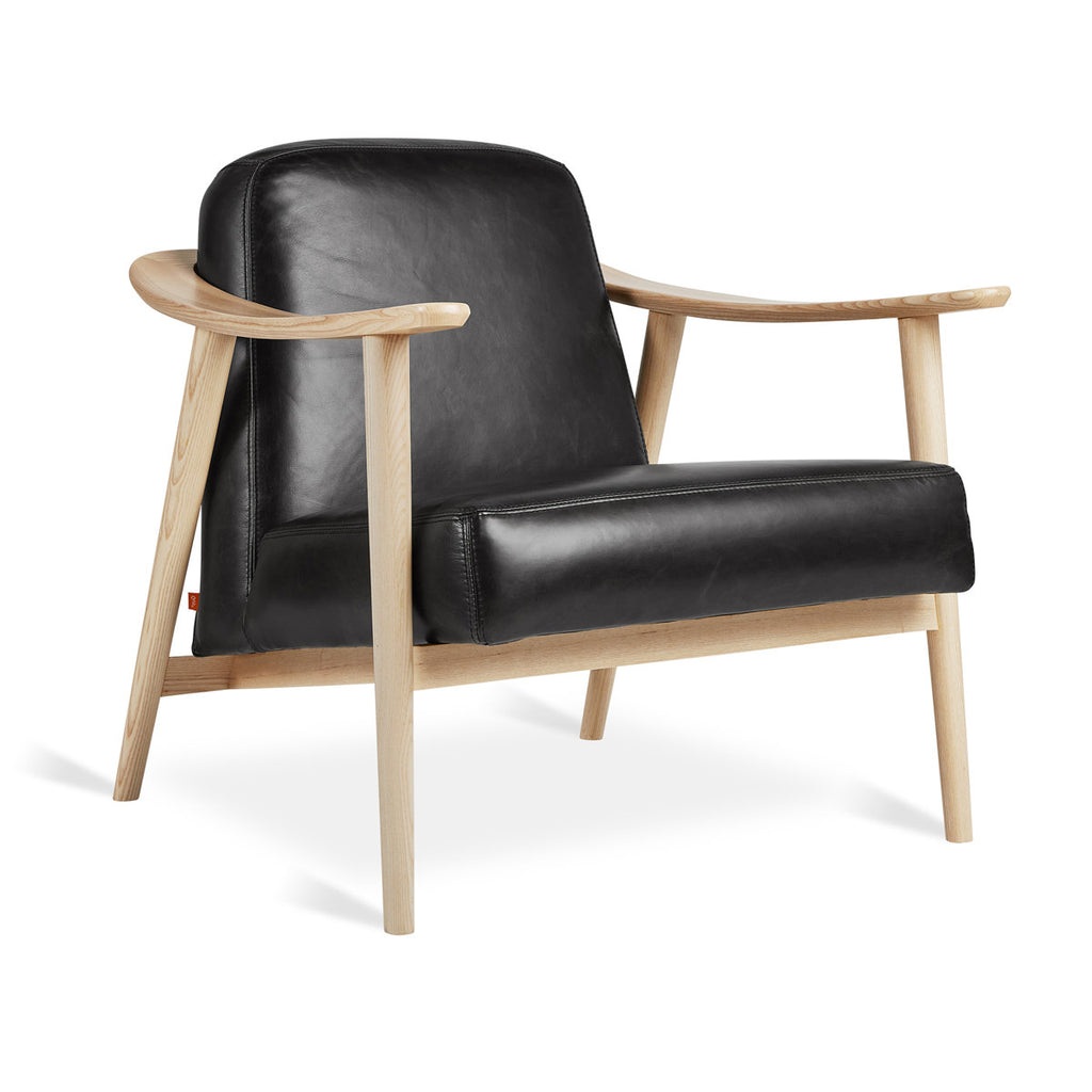 Baltic Gus Modern Leather Accent Lounge Chair New Solid and Durable Quality Natural Ash Finish
