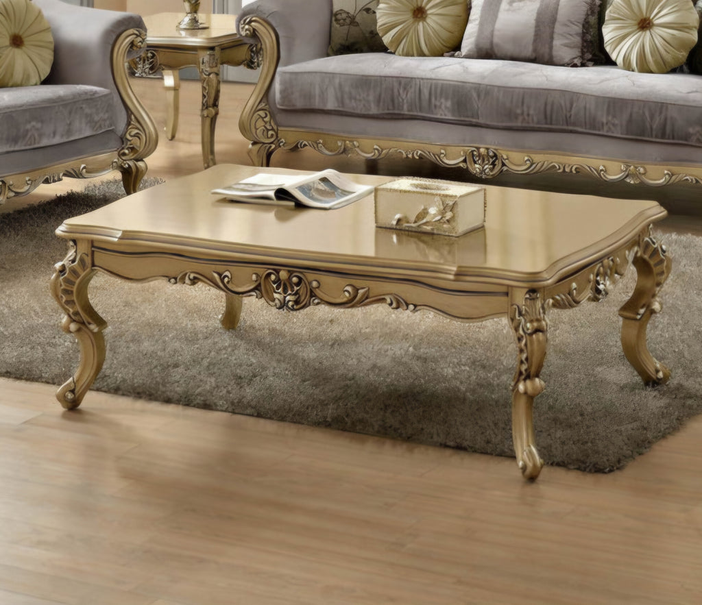 Beautiful Solid Coffee Cocktail Table Ornate Detailing New Durable Quality Antique Gold Finish Furniture Decor