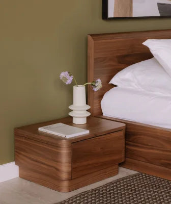 Set of 2 Walnut Nightstand / End Table 1 Drawer New Quality Furniture Mid Century Low Profile
