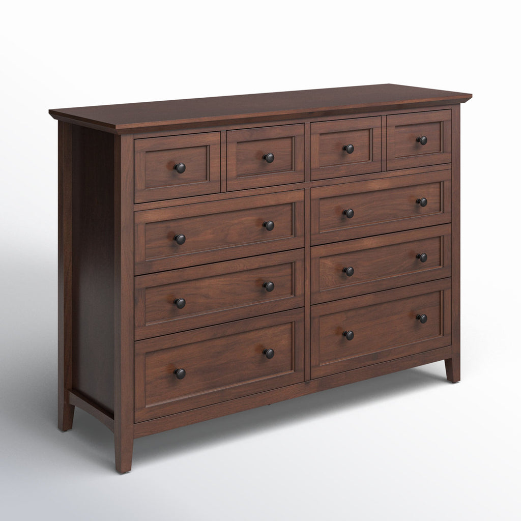 Solid Wood Walnut 10 Drawer Double Bedroom Dresser Chest 60" New Solid and Durable Ample Storage