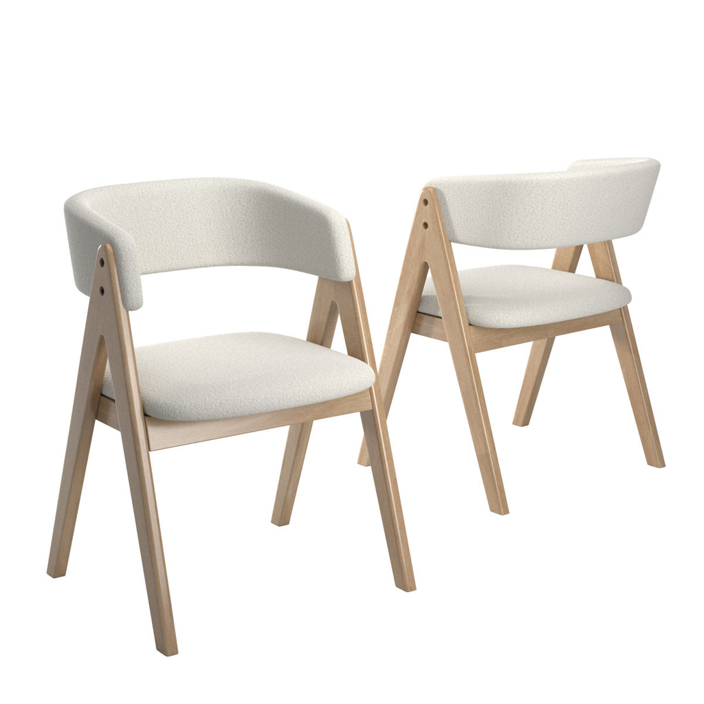 Ivory Boucle Dining Chair Set of 6 Designer Quality Upholstery Solid Wood New Mid Century Modern