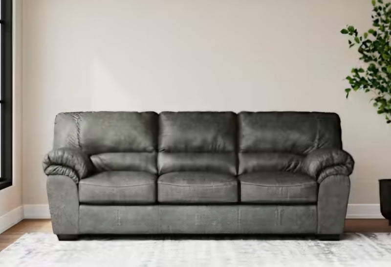 90" Charcoal Faux Leather Sofa Couch with Plush Pillow Top Arms Comfortable