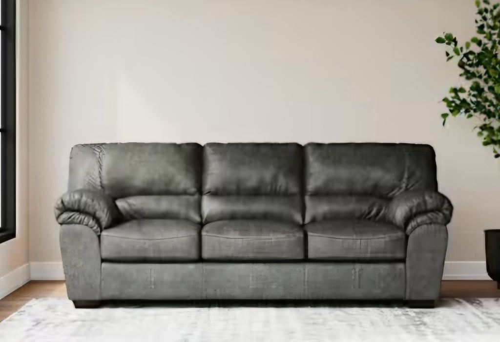 90" Charcoal Faux Leather Sofa Couch with Plush Pillow Top Arms Comfortable